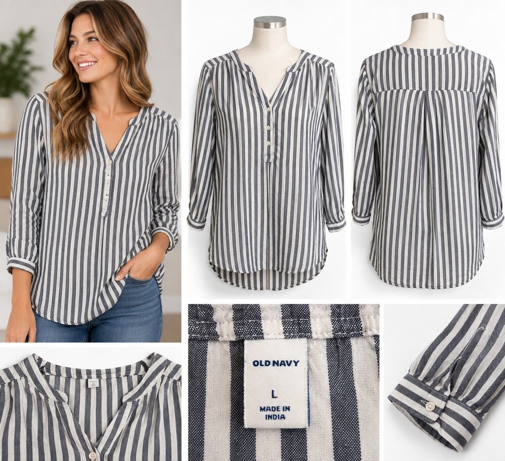 Old Navy Women’s Blue & White Striped Button Front Tunic Top – Size Large